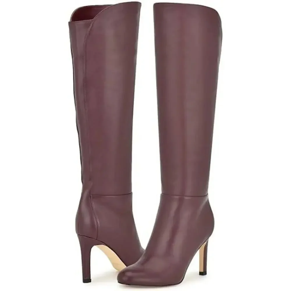 NEW Nine West Women's 5 WIDE CALF Sancha Knee High Boots Red Leather Heels